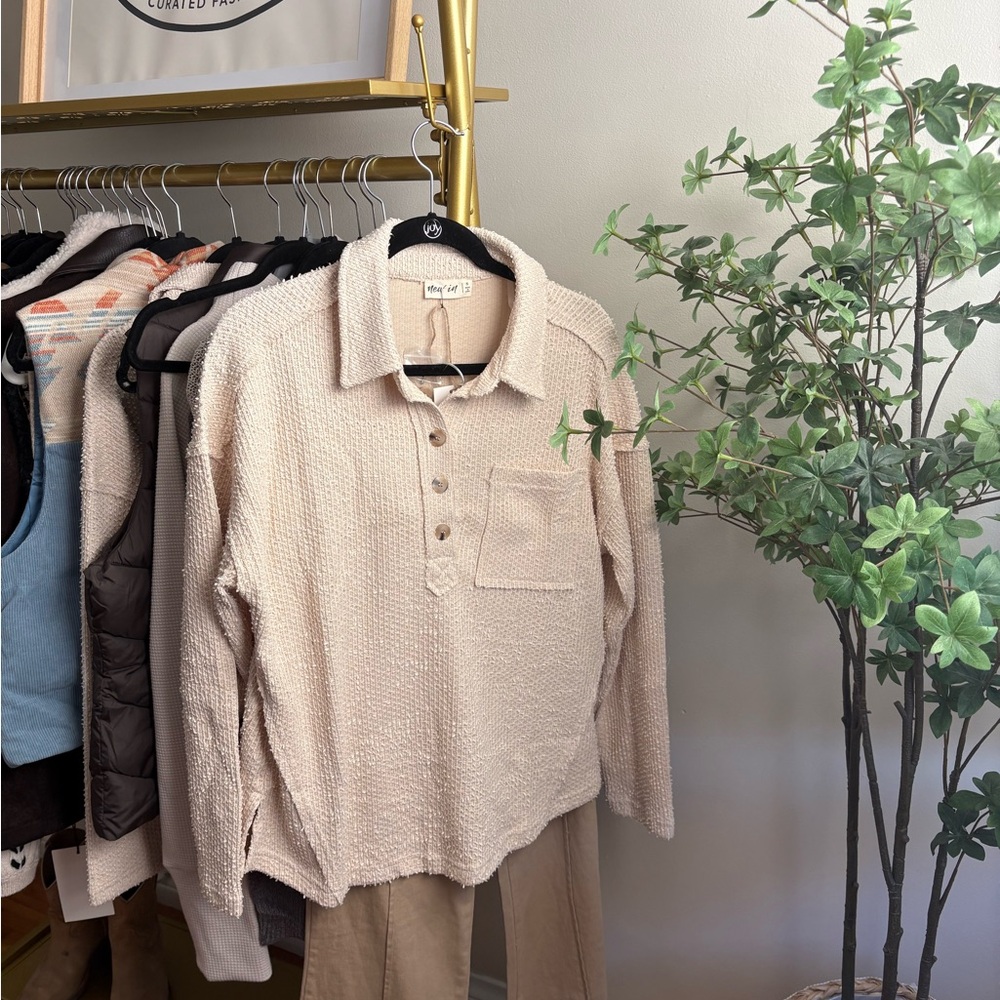 Very J Textured Knit Tops in Pink, mocha, cream and olive - Picture 8 of 10